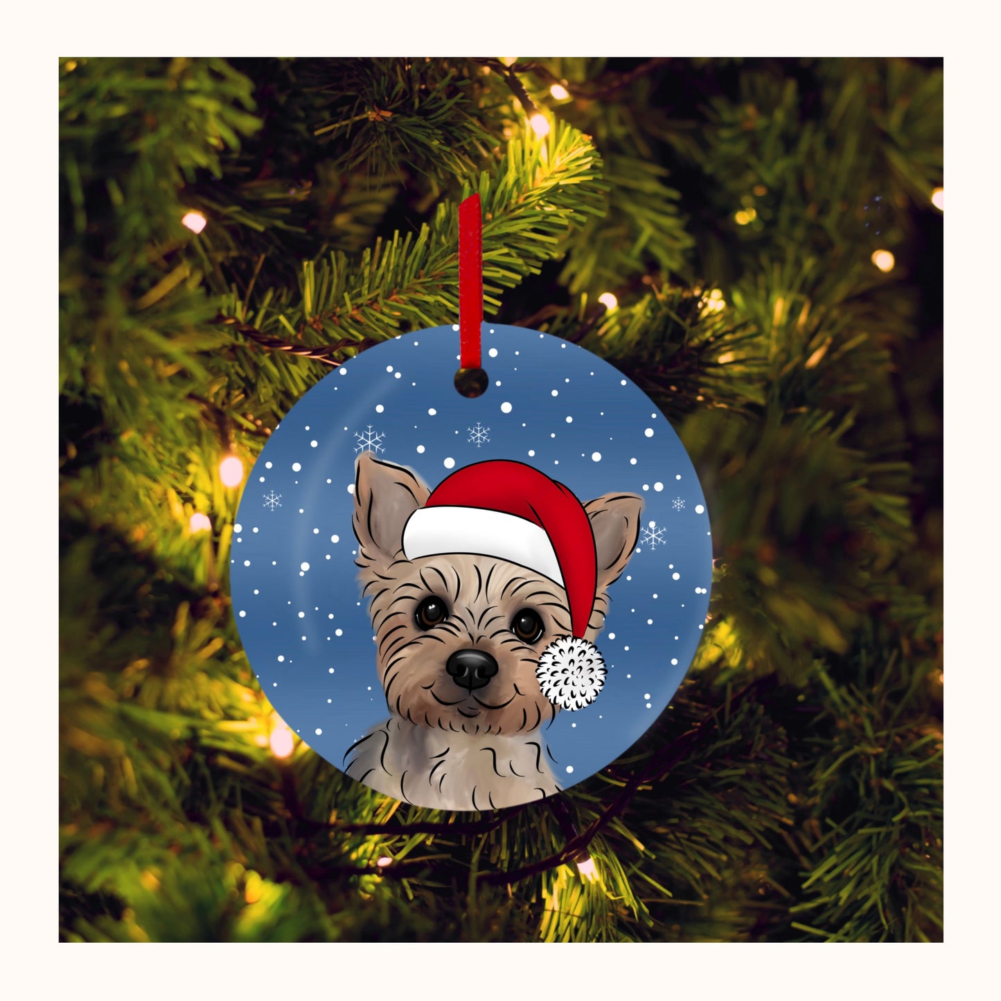 Custom Pet Christmas Decoration – Santa Hat | Hand-Drawn Ceramic Ornament by Love From Lucy