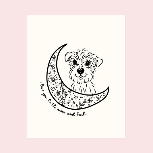 Love You to the Moon and Back - Custom Line Art Pet Portrait (Digital File)