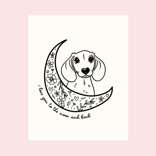 Love You to the Moon and Back - Custom Line Art Pet Portrait (Digital File)
