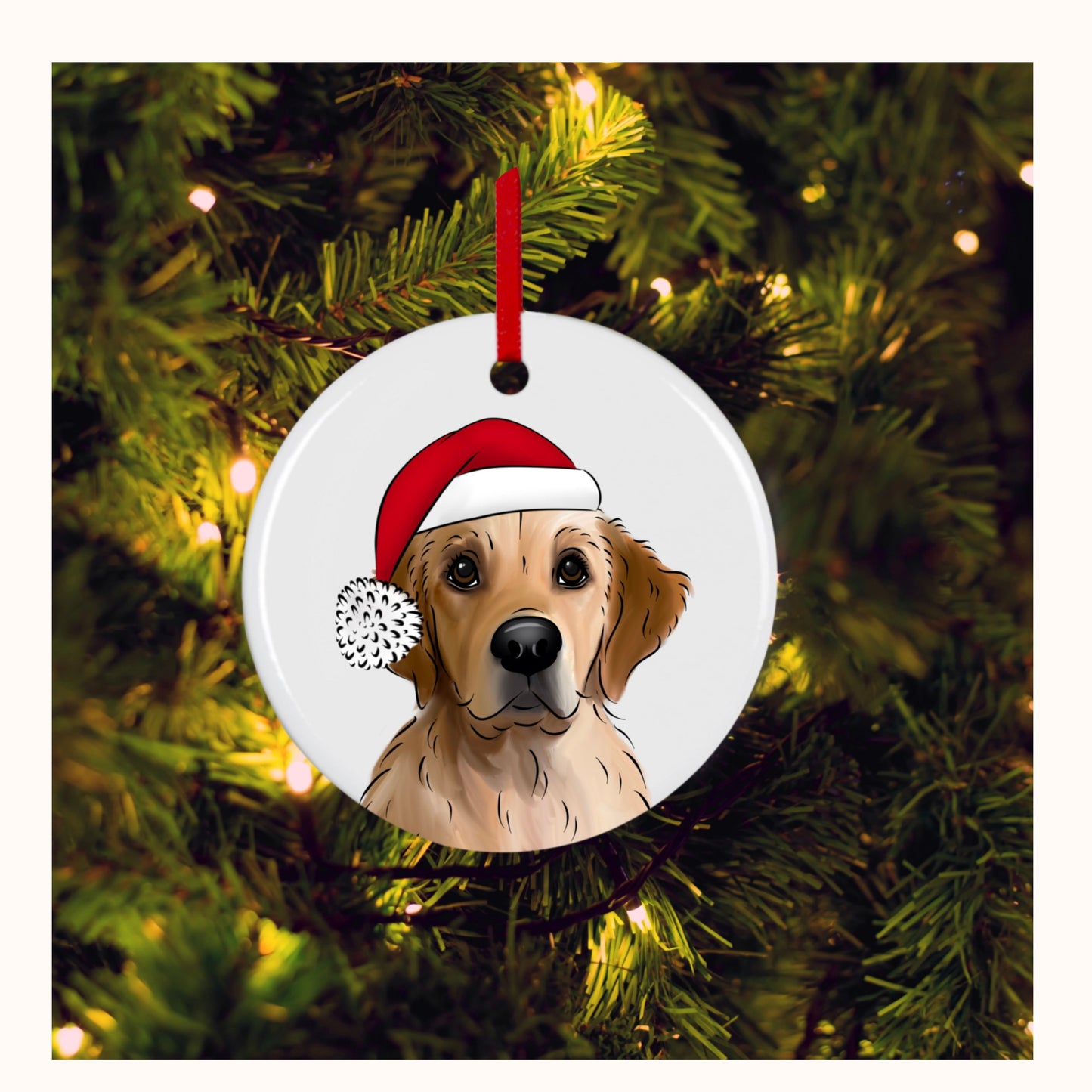 Custom Pet Christmas Decoration – Santa Hat | Hand-Drawn Ceramic Ornament by Love From Lucy