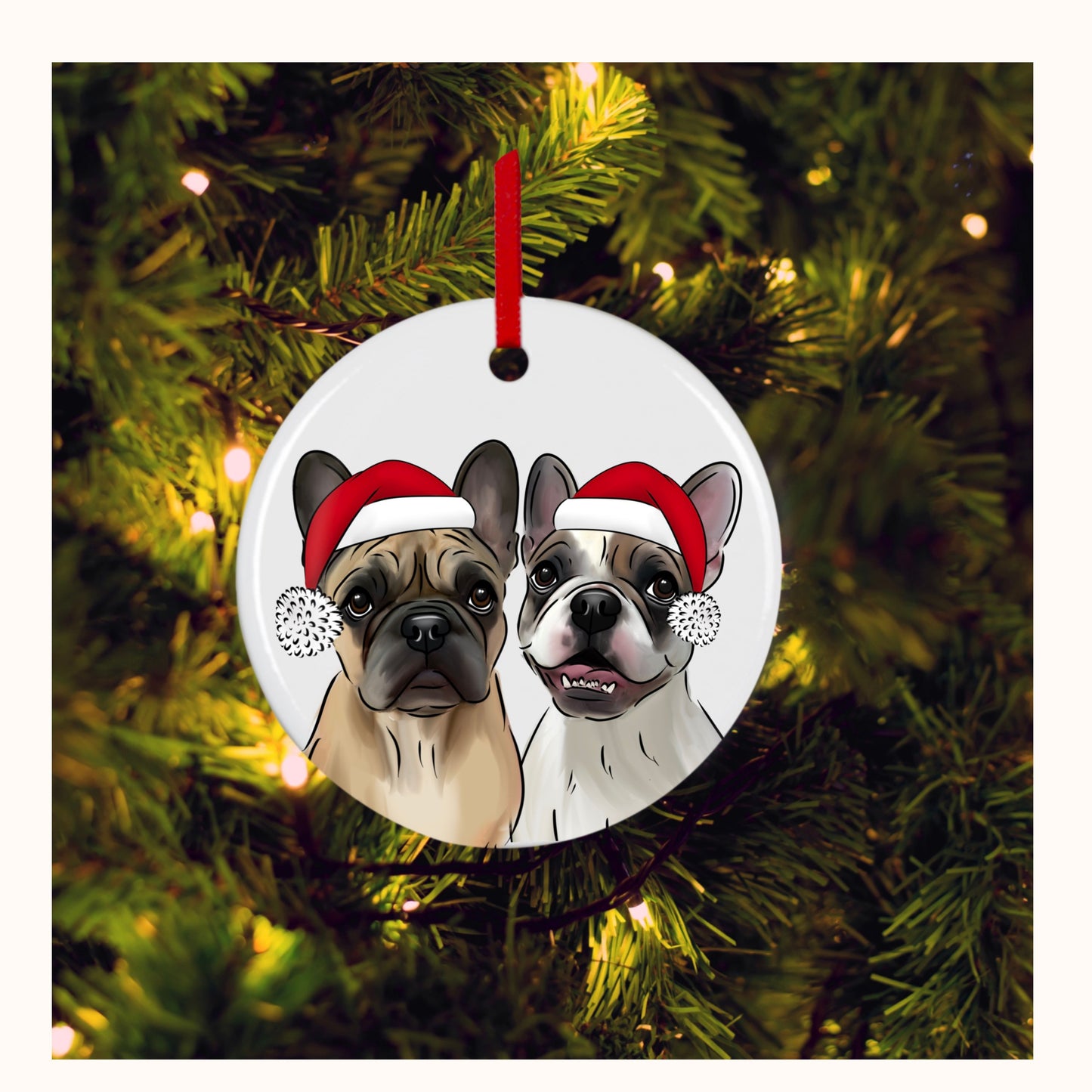 Custom Pet Christmas Decoration – Santa Hat | Hand-Drawn Ceramic Ornament by Love From Lucy