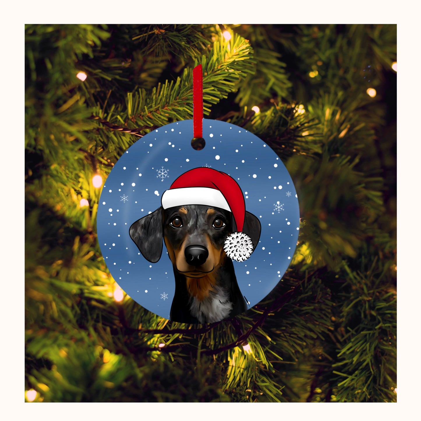 Custom Pet Christmas Decoration – Santa Hat | Hand-Drawn Ceramic Ornament by Love From Lucy