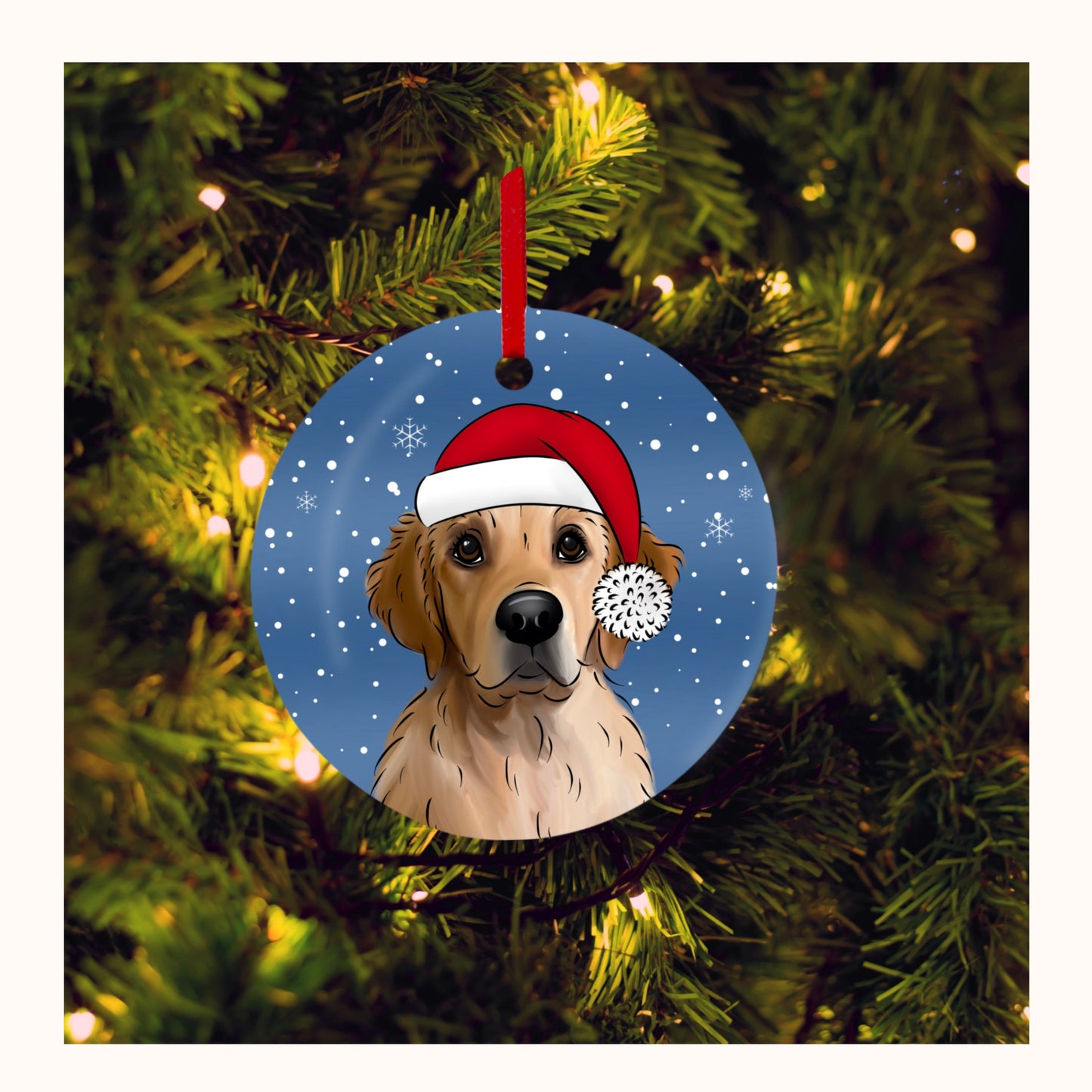 Custom Pet Christmas Decoration – Santa Hat | Hand-Drawn Ceramic Ornament by Love From Lucy