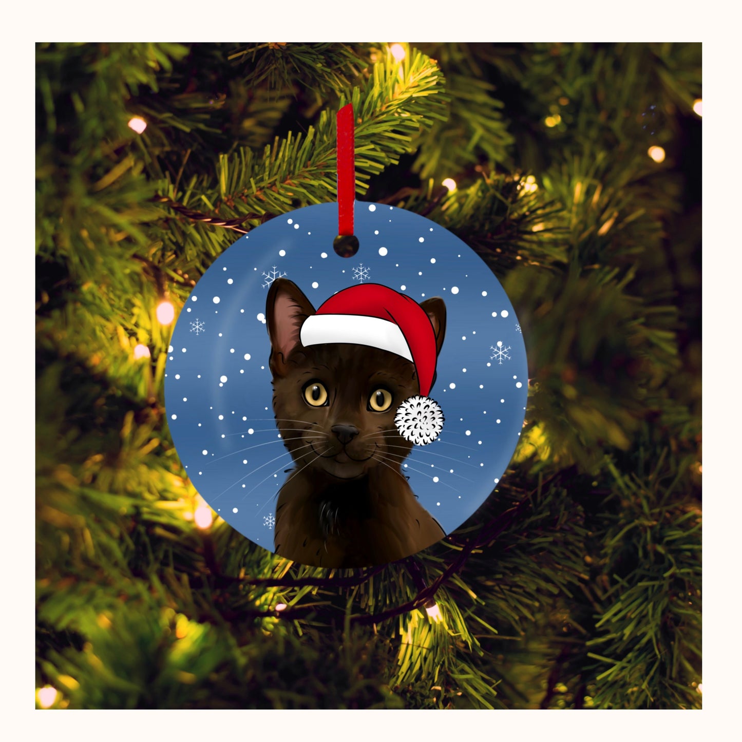 Custom Pet Christmas Decoration – Santa Hat | Hand-Drawn Ceramic Ornament by Love From Lucy