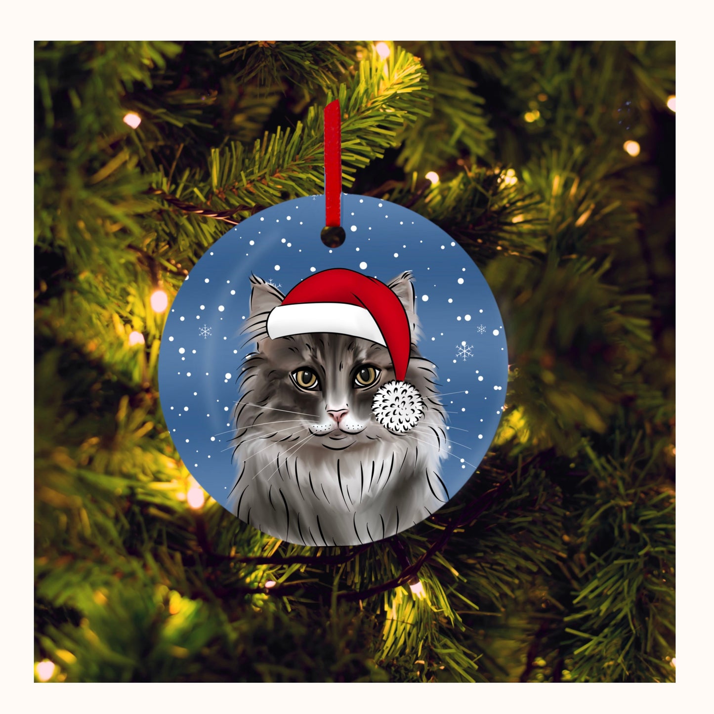 Custom Pet Christmas Decoration – Santa Hat | Hand-Drawn Ceramic Ornament by Love From Lucy