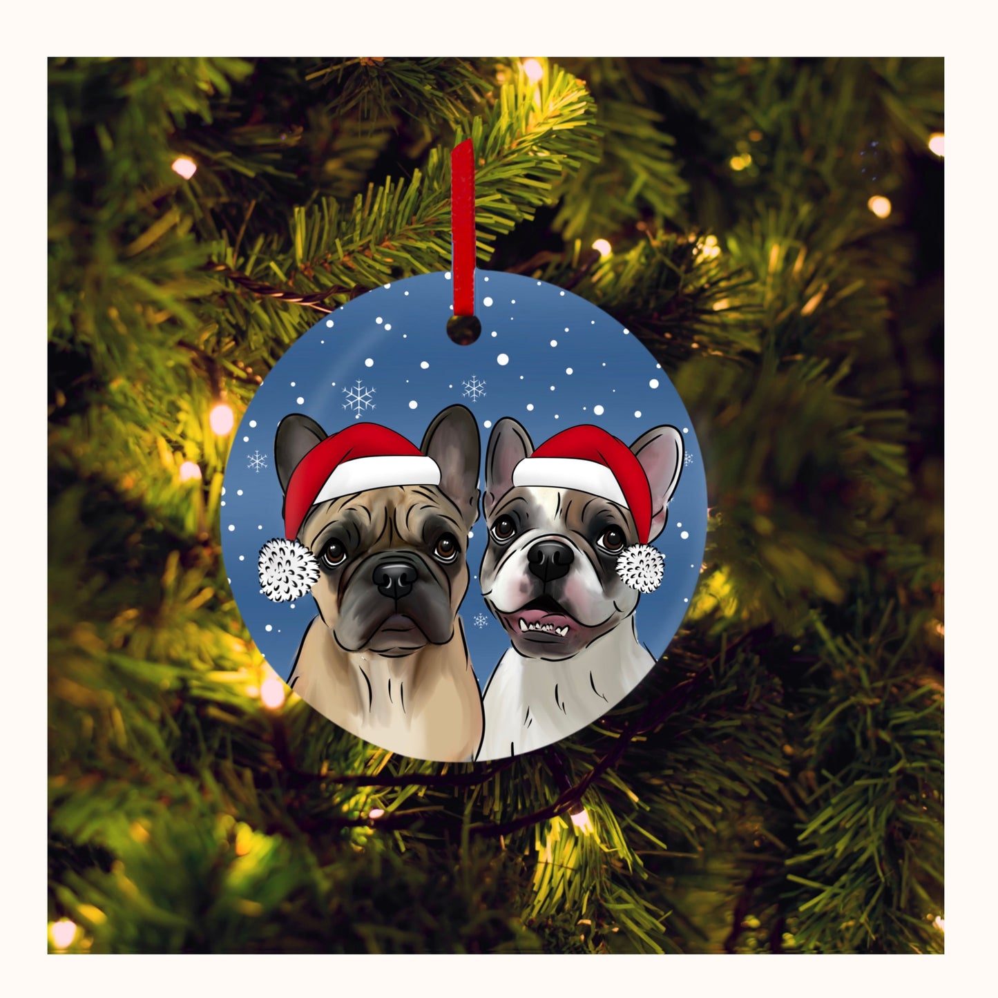 Custom Pet Christmas Decoration – Santa Hat | Hand-Drawn Ceramic Ornament by Love From Lucy